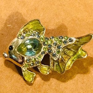 Vintage Monet Silver Blue Belly Fish Pin Brooch Enamel and Rhinestones